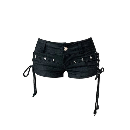 Black Gothic Denim Shorts With Vintage Aesthetic Low Waist