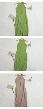 Knit Bandage Mini Dress For Women Sleeveless O-Neck Bodycon