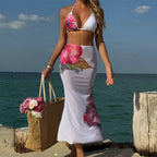 Flowers Printed With Skirt Halter Bikini Three-pieces Bikini set