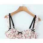 Floral Print Women Sexy Hollow Out Backless A-line Sling Mini Dress