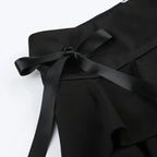 Black Tiered Mini Skirt With Lace Trim And Ribbon Bow A Line Grunge Lolita Look Vibe