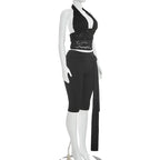 Halter Crop Top two piece Set With Patchwork Pants
