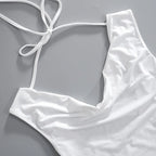 Women Sleeveless Swing Collar Backless Tie Back Ruched Top