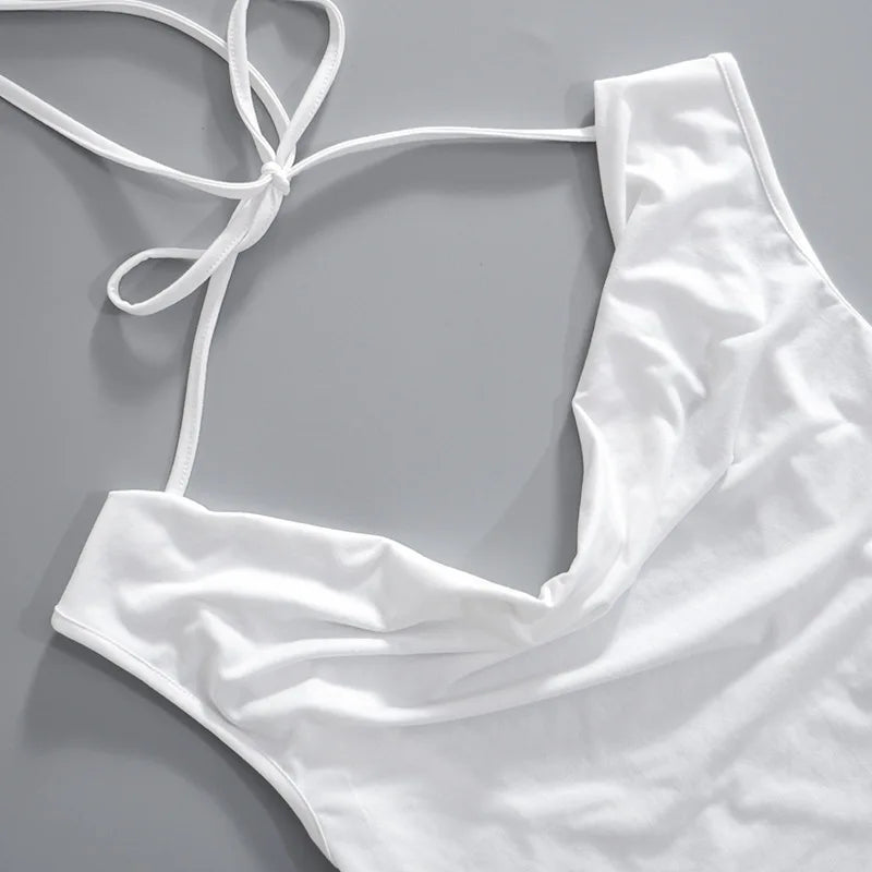 Women Sleeveless Swing Collar Backless Tie Back Ruched Top