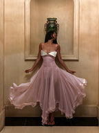Sexy Patchwork Backless Pleated Beach Dress