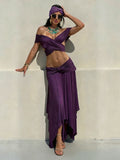 Sultry Slash Neck Two Piece Set With Backless Crop Top And Elastic Waist Maxi Skirt