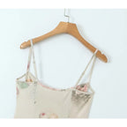 Women Vintage Floral Print Knit High Stretch Sling Mini Dress