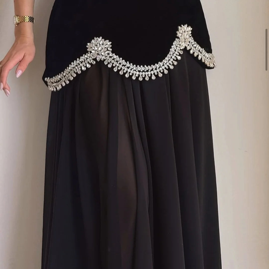 Midnight Glitter Strapless Backless Gown For Prom In Floor Length A Line