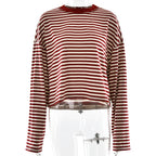 Stripe Patchwork Long Sleeve Tee for Casual Streetwear and Everyday