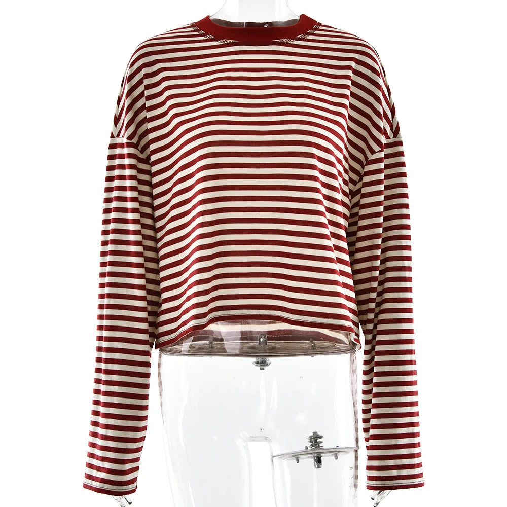 Stripe Patchwork Long Sleeve Tee for Casual Streetwear and Everyday