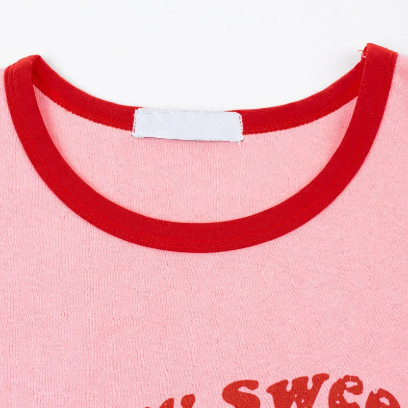 Pink Print Y2K Tank Top Off Shoulder Crop