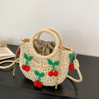 Cherry Deco Chic Shoulder Bag Mini Basket Purse Paper Weave Handmade