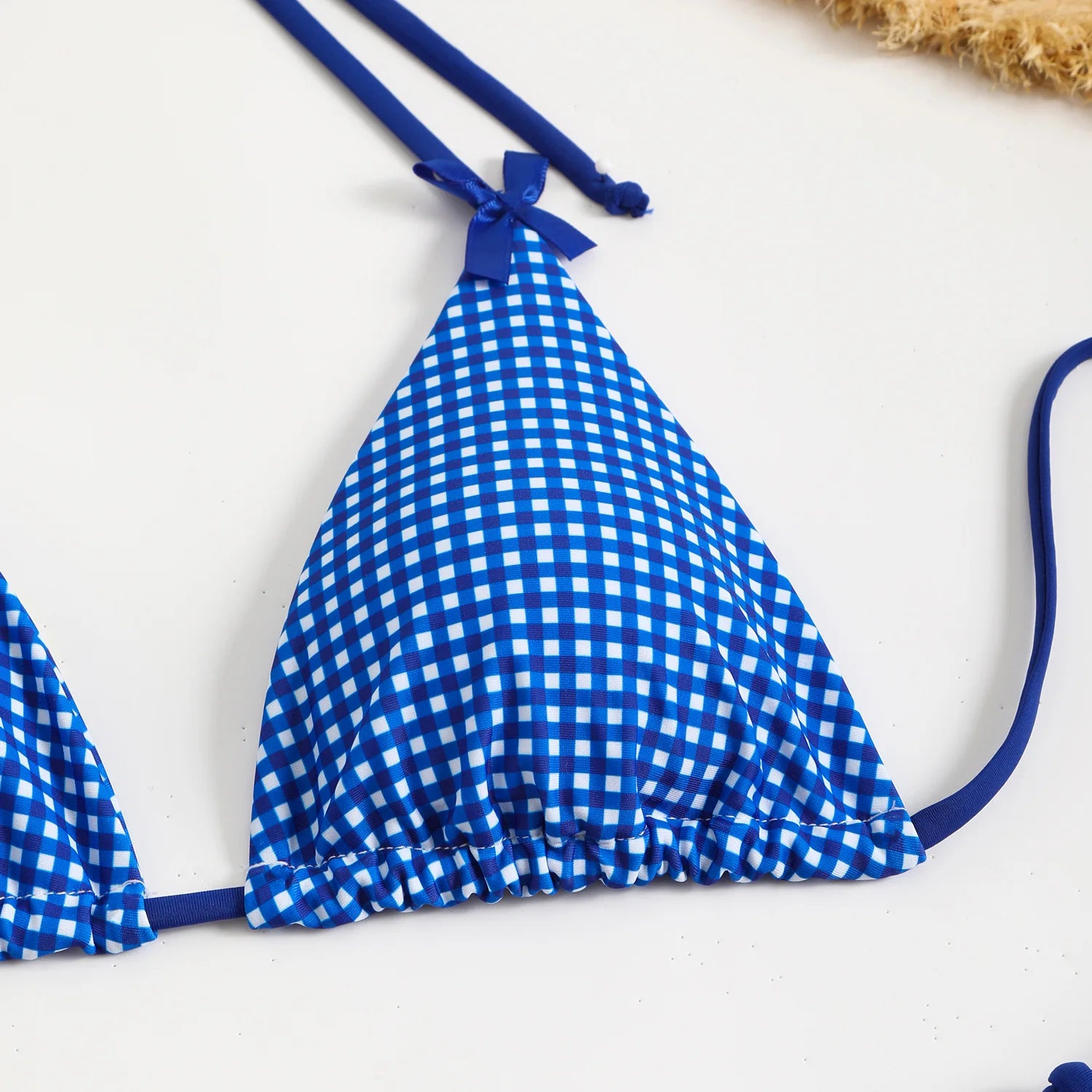 Plaid Dot Swimsuit With Neck Bow Tie Vintage Beachwear
