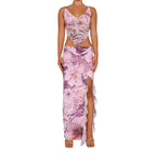 Two Piece Set Knit Print Cutout Crop Top With Bodycon Mini Skirt