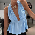Halter Neck Crop Top With Tie Back Sleeveless Backless Camisole
