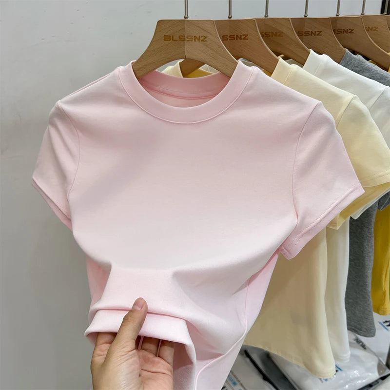 Boutique Solid Color O Neck Short Sleeve Tee