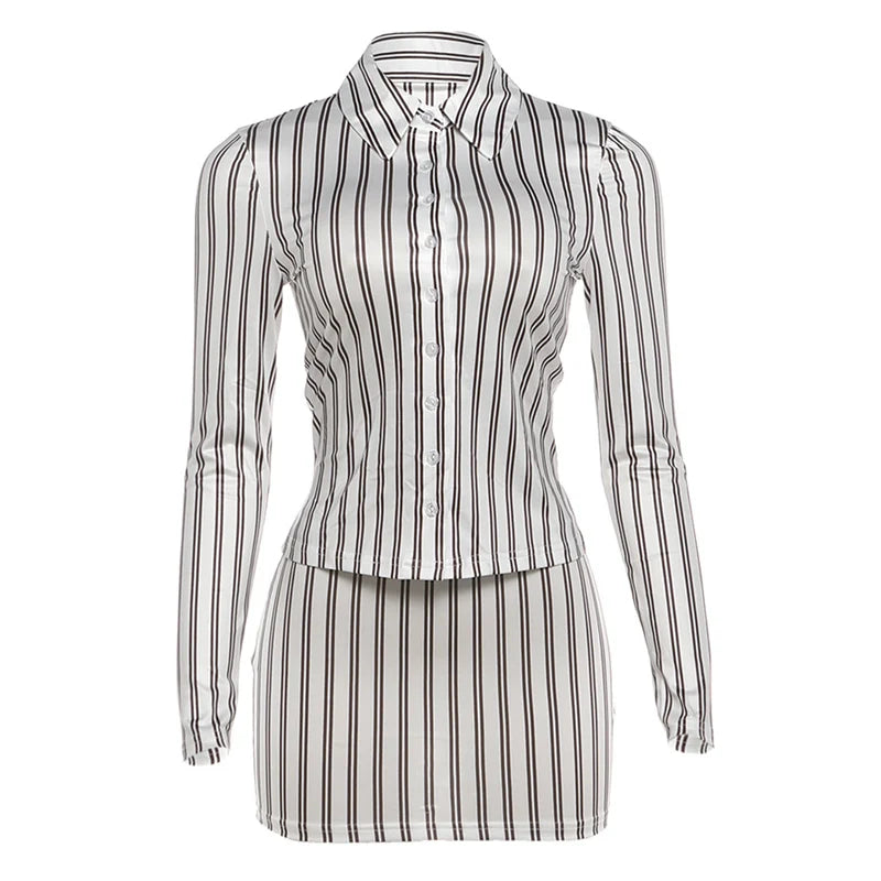 Stripe Print two piece Set With Crop Blouse And Hip Skirt