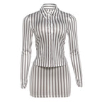 Stripe Print two piece Set With Crop Blouse And Hip Skirt