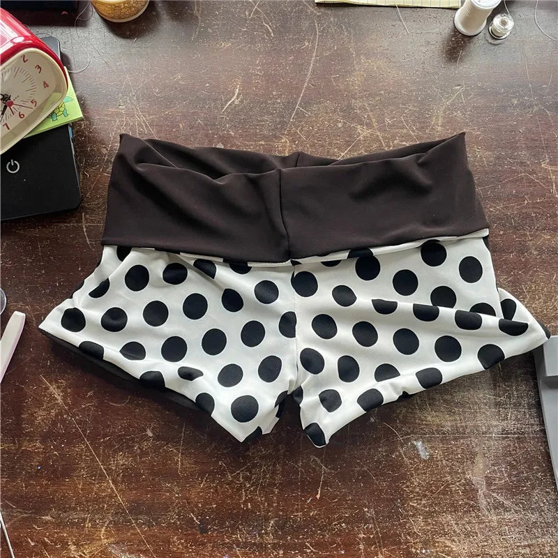 Dot High Waist Shorts With Contrast Band