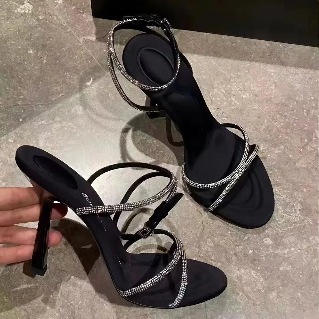 Open Toe Luxury Heels With Buckle Straps