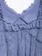 Pleated Ruffles Skirt & Lace Crochet Sling Camis Tank V Neck Top Set