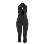 Urban Halter Crop Top And High Waist Capri Set With Metal Ring Detail Two-piece