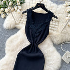 French Style Lace Knit Sleeveless Bodycon Maxi Dress