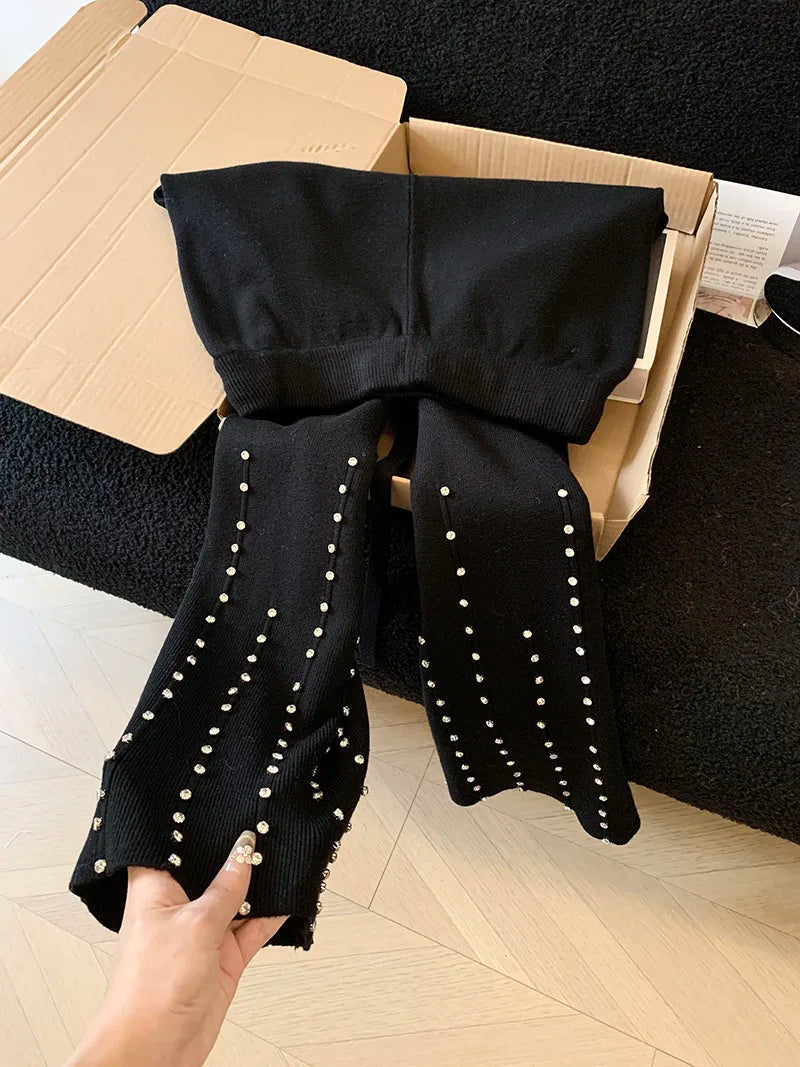 Knitted Wide Leg Pants Women Elegant Trousers