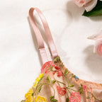 Floral Sheer Embroidery Lingerie Set With Underwire Push Up Bra And Panty Two Piece
