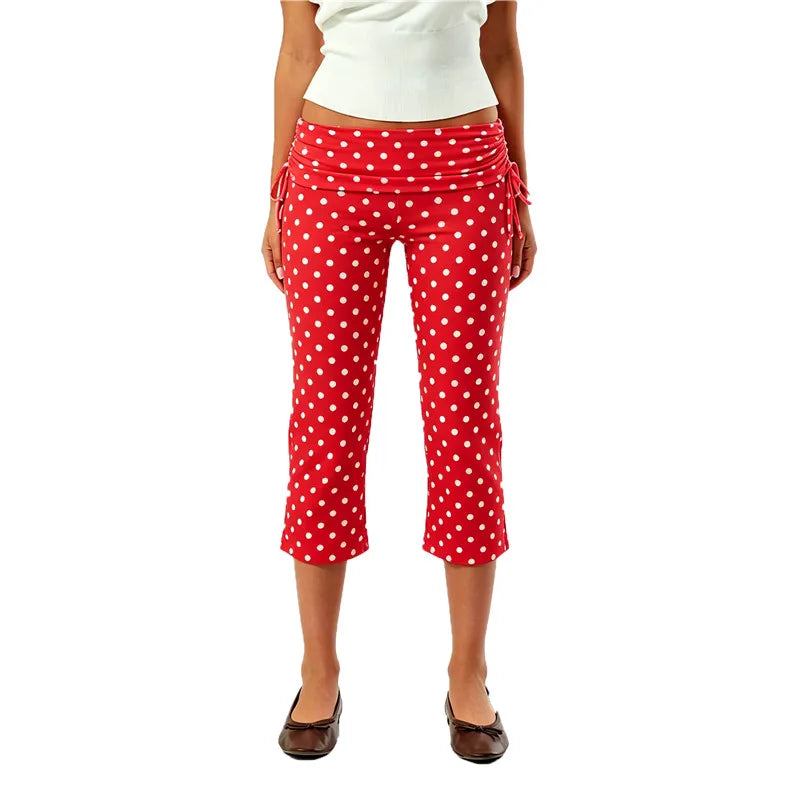 High-Waist Capri Pants With Fold-Over Waist Adjustable Drawstring Tie Detail