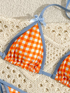 Plaid Lace-Up Bikini Set for Women Sexy Beach Swimwear