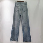 Whimsical Floral Patchwork Lace Denim Jeans With High Waist And Elegant Hollow Out Details
