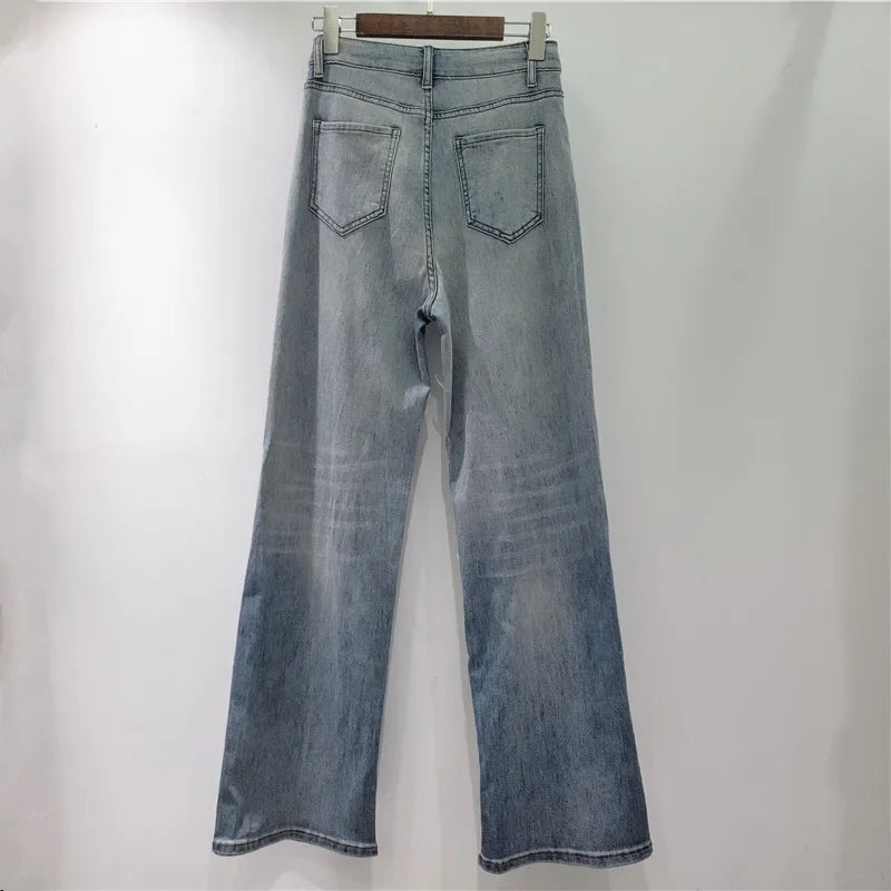 Whimsical Floral Patchwork Lace Denim Jeans With High Waist And Elegant Hollow Out Details