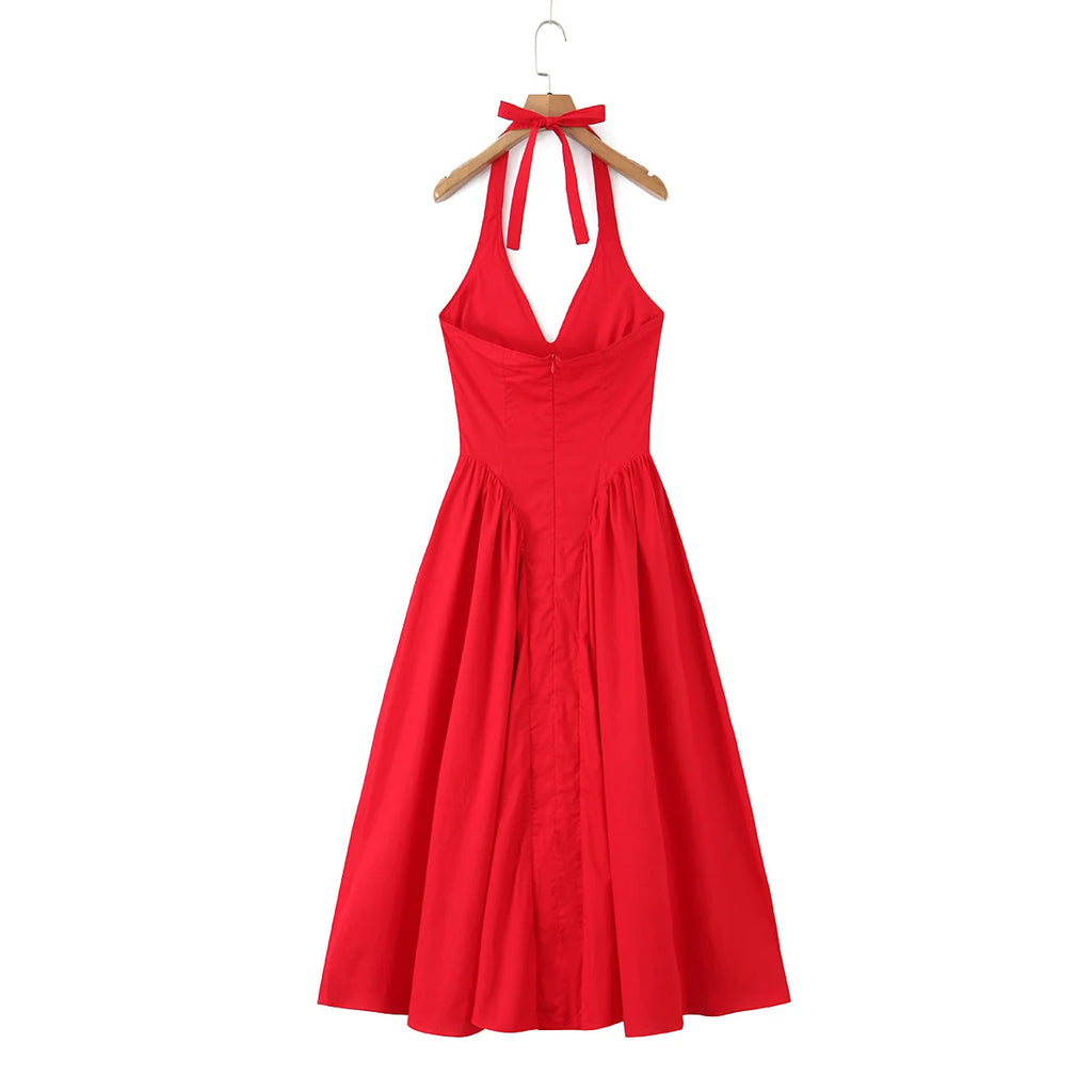 Backless Halter Midi Dress For Women Elegant A Line