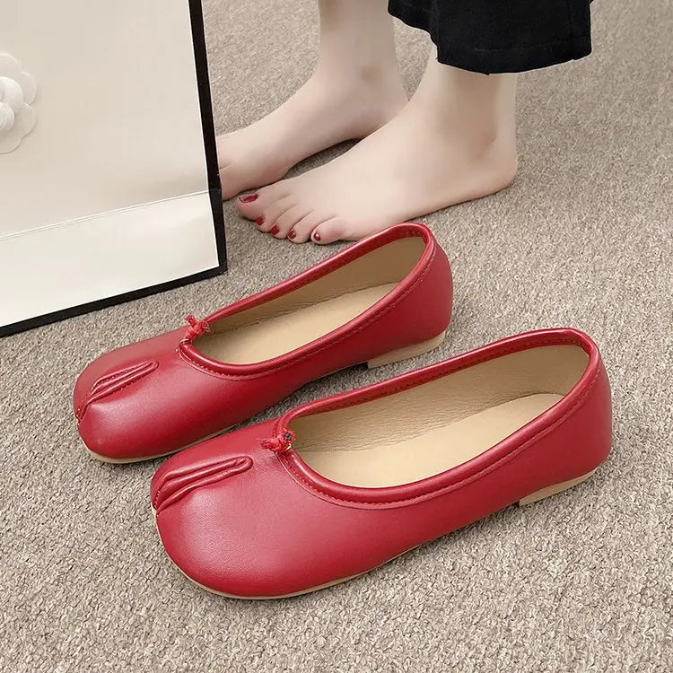 Tabi Style Leather Flats For Women Cozy Split Toe Slip On Shoes