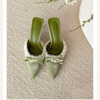 Velvet Lace Bow Heels For Elegant Outfits With Delicate Silhouette And Timeless Charm