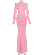 Peach Backless Maxi Dress With Waistless Silhouette And Ruched Elegance