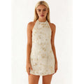 Halter Dress With Sequin Beading And Floral Embroidery Backless Slim Mini