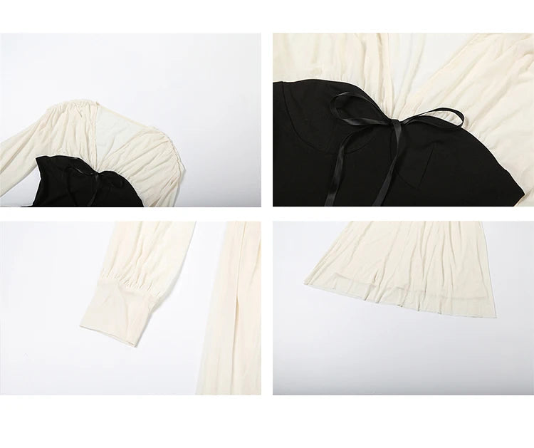 Chic Color Block Dress With Cinched Waist And V Neck