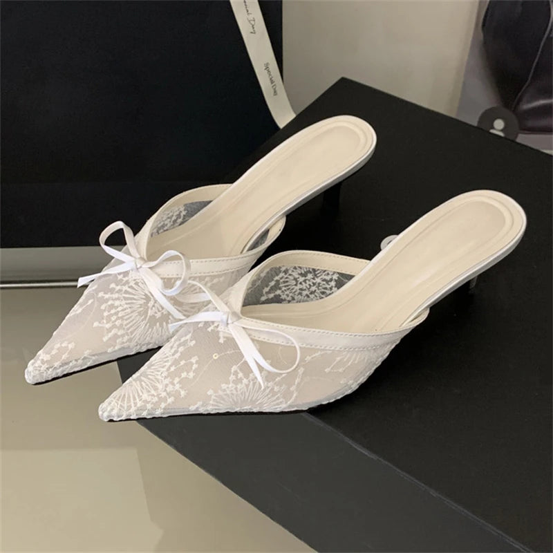 Butterfly Knot Pointed Toe Mules Breathable Mesh