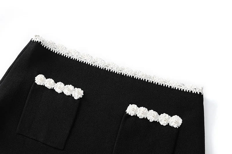 Black And White Skirt Set For Women With Elegant Contrast Design