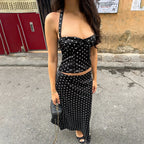 Two-Piece Set Women's Sexy Polka Dot Top Casual Maxi Skirts Sets