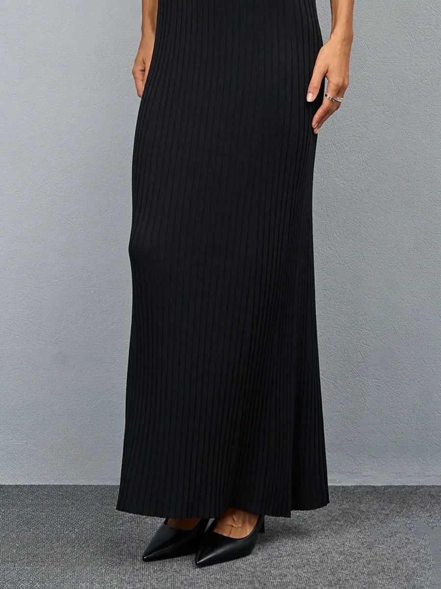 Sleeveless Knitted Dress With Wide Shoulder Straps Inner Long Skirt