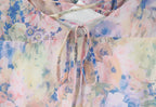 Gradient Floral Ruffles Chiffon Dress With V Neck Backless