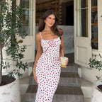 Floral Spaghetti Strap Maxi Dress With Lace Trim And Lace Up Detail