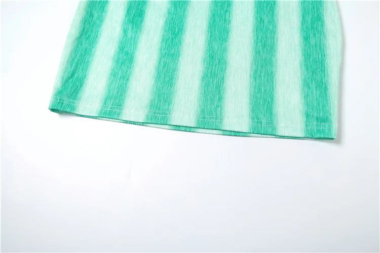 Striped Spaghetti Strap Dress With Pleated Backless Mini Bodycon
