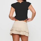Jacquard Flower Top With Flying Sleeve Square Neck Bow Front Top