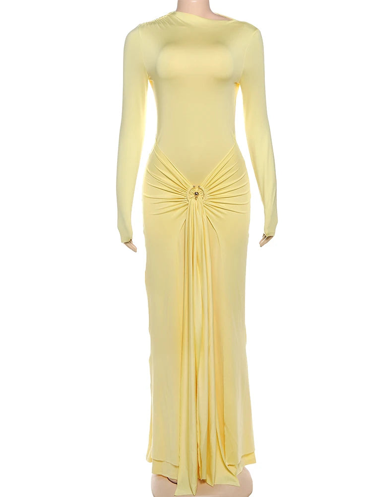 Ruched Maxi Dress For Women Chic Bodycon With Long Sleeves