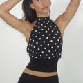 Vintage Open Back Halter Tank Top Dot Print Slim Fit Camisole