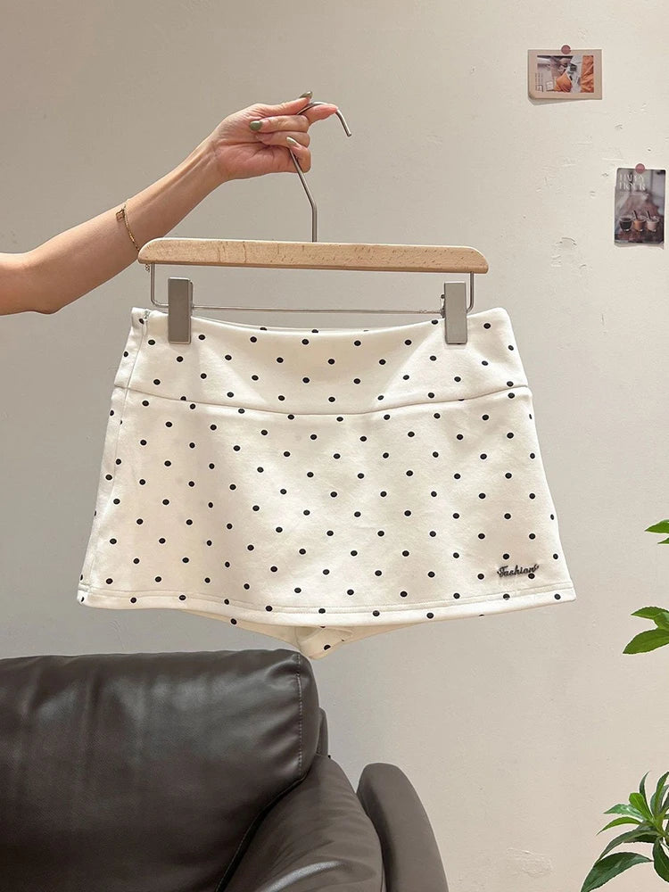 White Polka Dot Mini Skirt High Waist